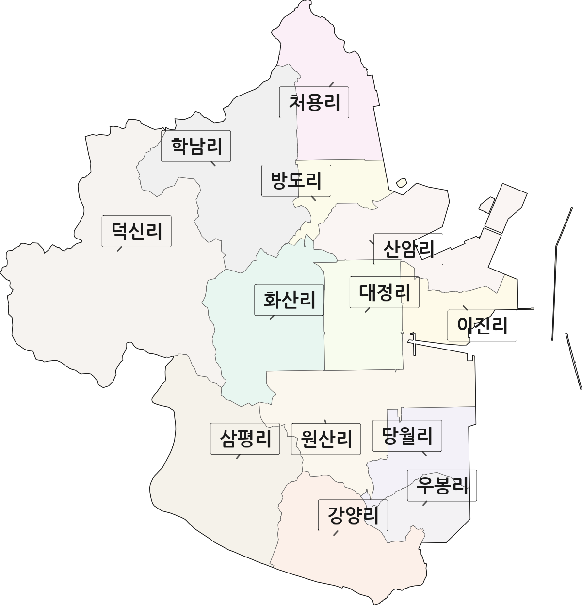 울산광역시 울주군 온산읍 법정동 리 구분 행정구역 경계 지도