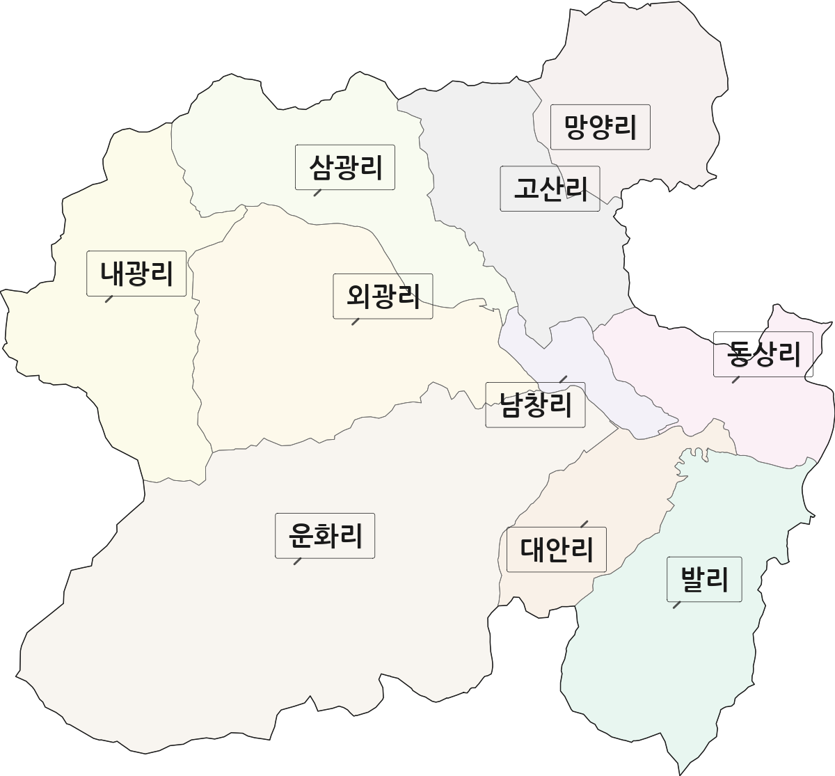 울산광역시 울주군 온양읍 법정동 리 구분 행정구역 경계 지도
