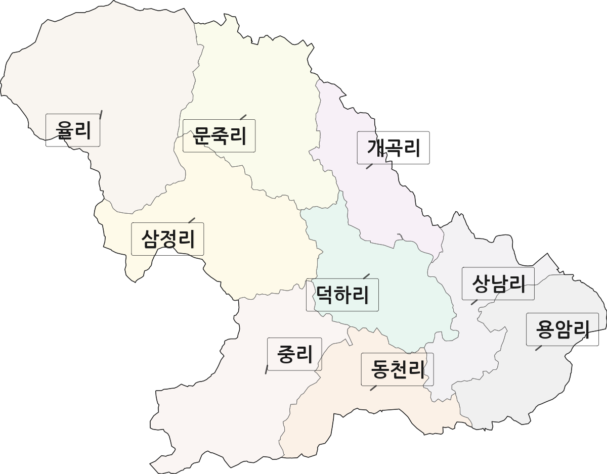 울산광역시 울주군 청량읍 법정동 리 구분 행정구역 경계 지도