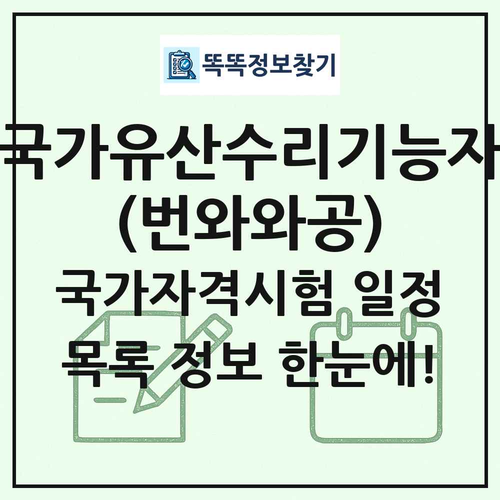 국가유산수리기능자(번와와공) 국가자격 시험일정 목록